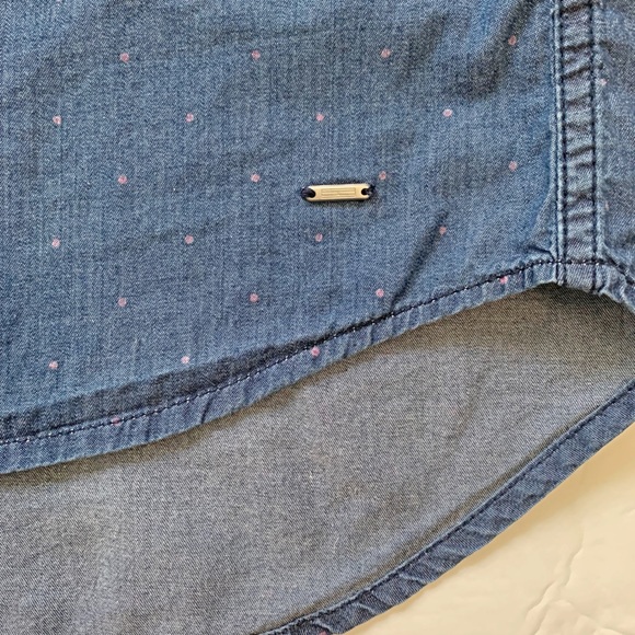 Tommy Hilfiger Long Sleeve Collared Polka Dot Blue Cotton Chambray Shirt Medium - Picture 7 of 8